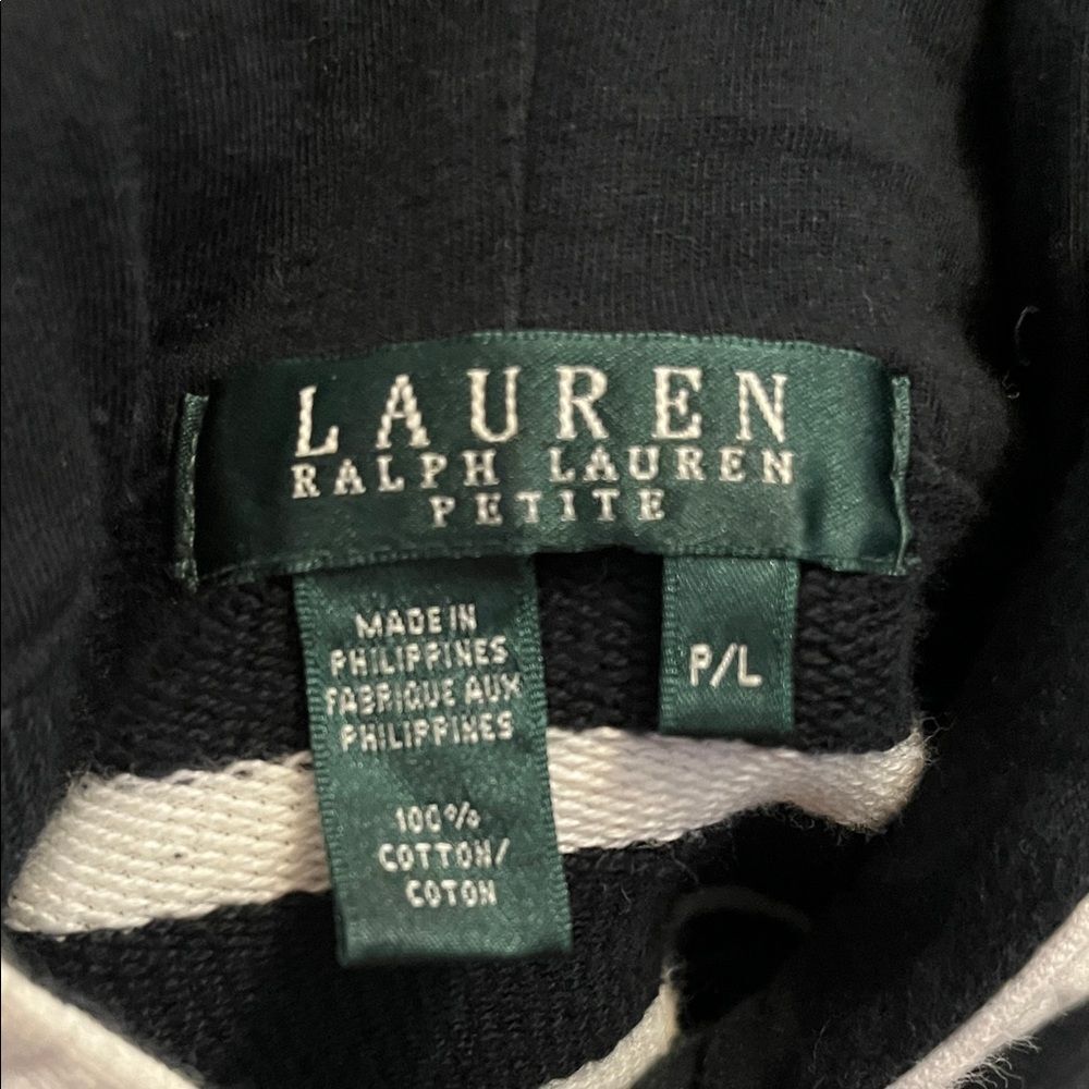 SOLD Lauren Ralph Lauren Black White Striped Hooded Top Nautical Coastal Preppy - Picture 8 of 8